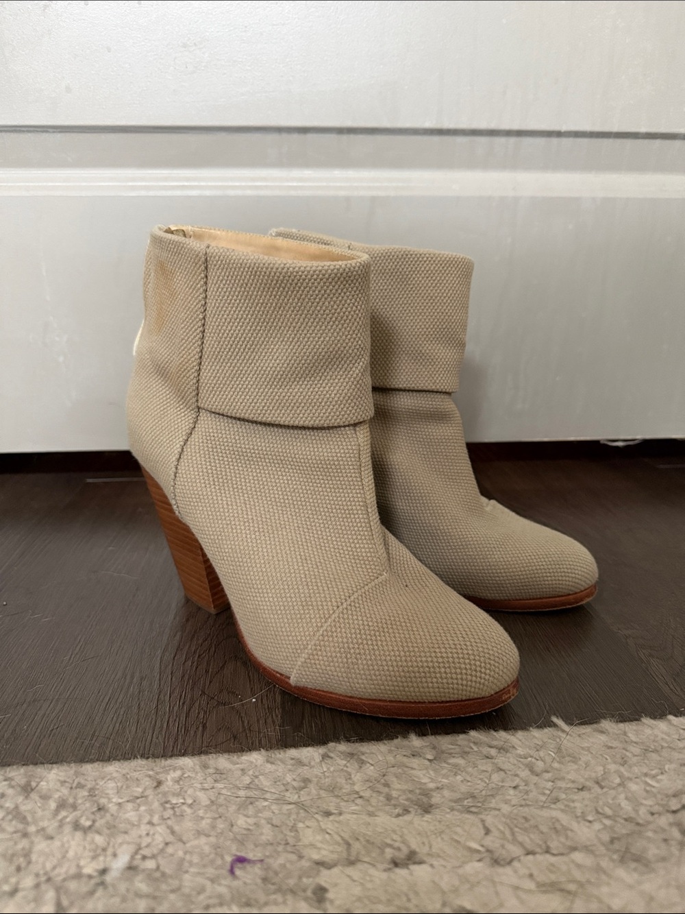 rag & bone Fold-Over Canvas Ankle Booties in Light Beige